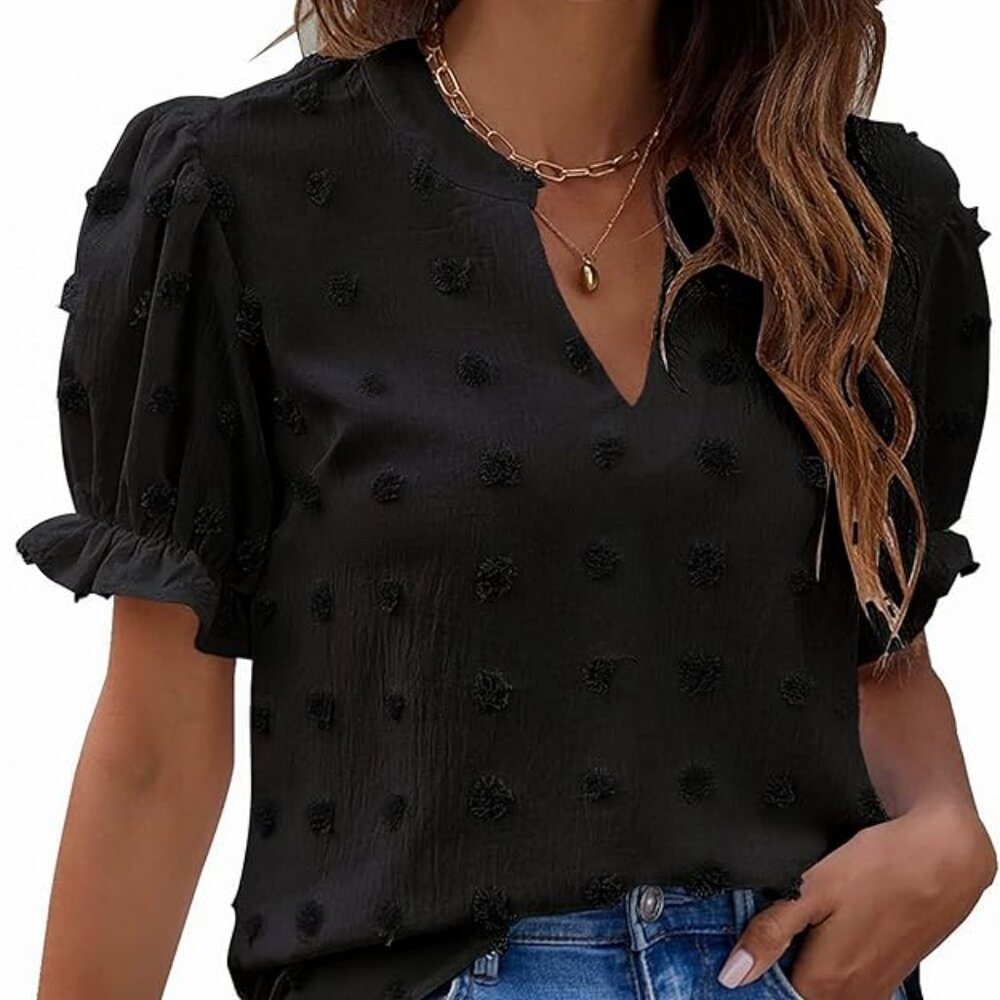 Blooming Jelly Women's Short/Puff Sleeve Polka Dot Blouse XXL